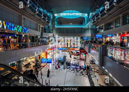 DUBAI, UAE - 06.11.2021: DXB airport interior. Duty free shops on the Dubai International Airport. High quality photo Stock Photo