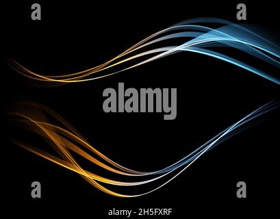 Abstract Waves. Shiny blue moving lines design element on dark background for greeting card and disqount voucher. Stock Vector
