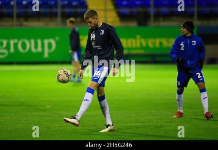 LONDON, UK. NOV 9TH Barrow's James Jones during the EFL Trophy match between Barrow and Leicester City at Holker Street, Barrow-in-Furness on Tuesday 9th November 2021. (Credit: Michael Driver | MI News) Credit: MI News & Sport /Alamy Live News Stock Photo