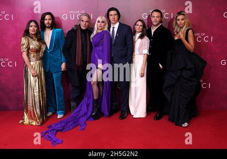 Salma Hayek, Jared Leto, Jeremy Irons, Lady Gaga, Adam Driver, Camille Cottin, Jack Huston and Madalina Diana Ghenea (left-right) attending the House of Gucci UK Premiere, held at the Odeon Leicester Square, London. Picture date: Tuesday November 9, 2021. Stock Photo