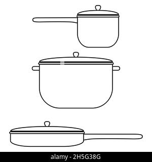 Simple, flat, black and white cooking pot silhouette illustration. Isolated  on white Stock Vector