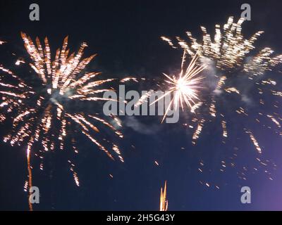 Exploding fireworks in the night sky; Bonfire Night, November 2021 Stock Photo