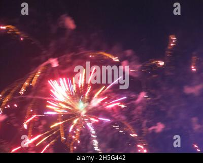 Exploding fireworks in the night sky; Bonfire Night, November 2021 Stock Photo