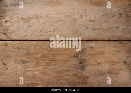 rustic wooden planks with scratches and stains as full frame background texture, copy space Stock Photo