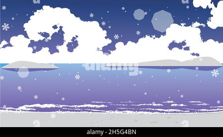 snowy winter night sea illustration Stock Vector