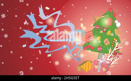 Ribbons sticking out of the Christmas tree and gift boxes Stock Vector