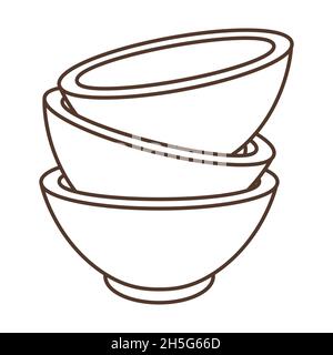 Illustration of bowls stack. Stylized kitchen and restaurant utensil. Stock Vector