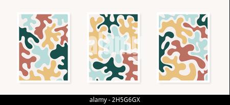Abstract organic shapes poster collection. Matisse style inspiration. Minimalist wall decoration, print or postcard. Vector illustration, flat design Stock Vector