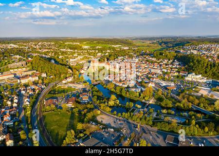 Sigmaringen aus der Luft | Luftbilder von Sigmaringen | Aerial View of the German Town Sigmaringen Stock Photo