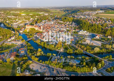 Sigmaringen aus der Luft | Luftbilder von Sigmaringen | Aerial View of the German Town Sigmaringen Stock Photo