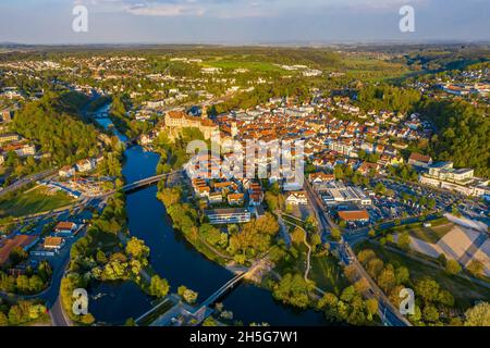 Sigmaringen aus der Luft | Luftbilder von Sigmaringen | Aerial View of the German Town Sigmaringen Stock Photo