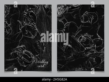 Unusual wedding vector background, black and white rose pattern Stock Vector