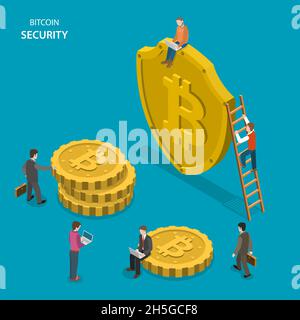 Bitcoin security isometric flat vector concept. Stock Vector