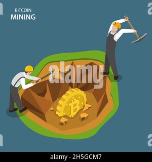 Bitcoin mining isometric flat vector concept. Stock Vector