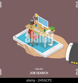 Online job searching isometric flat vector. Stock Vector