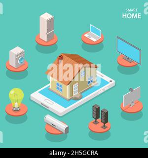 Smart house isometric flat vector concept. Stock Vector