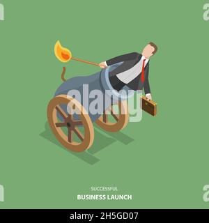 Successful business launch vector flat isometric illustration. Stock Vector