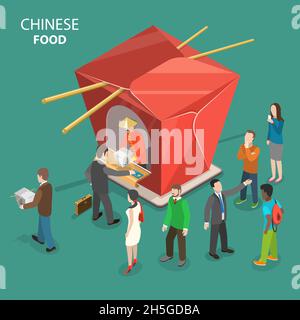 Chinese food flat isometric low poly vector concept. Stock Vector