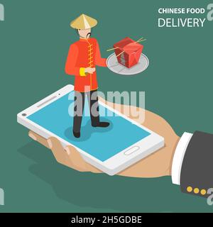 Chinese food online order flat isometric low poly vector concept. Stock Vector