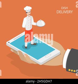 Dish fast delivery flat isometric vector concept. Stock Vector