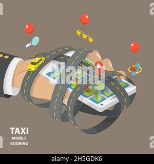 Mobile taxi booking flat isometric low poly vector concept. Stock Vector