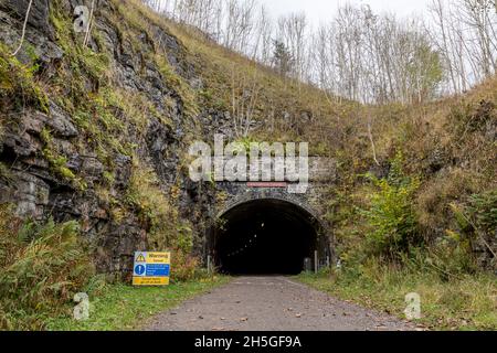 The entrance to Cressbrook Tunnel on the former Midland Railway Line which near forms the Monsal Trail in Derbyshire. Stock Photo