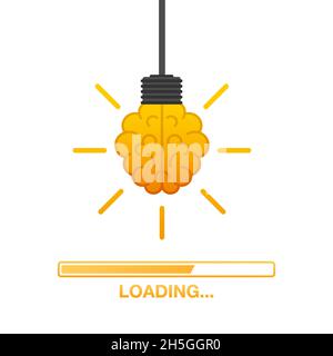 Idea loading concept with idea brain processed on a lightbulb bar. Vector stock illustration. Stock Vector