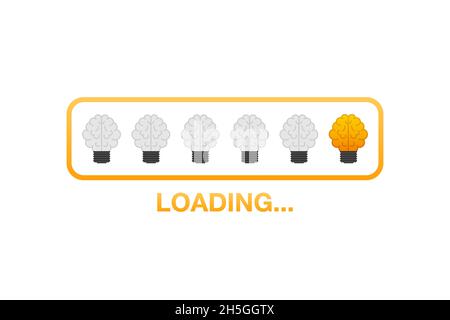 Idea loading concept with idea brain processed on a lightbulb bar. Vector stock illustration. Stock Vector