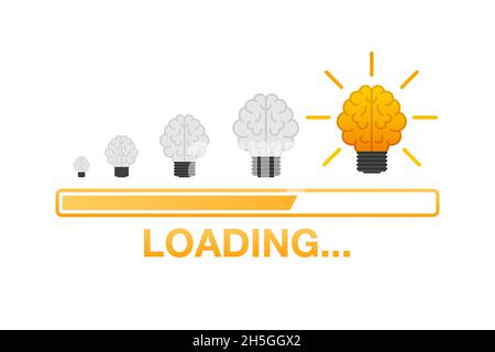 Idea loading concept with idea brain processed on a lightbulb bar. Vector stock illustration. Stock Vector