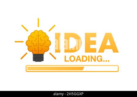 Idea loading concept with idea brain processed on a lightbulb bar. Vector stock illustration. Stock Vector