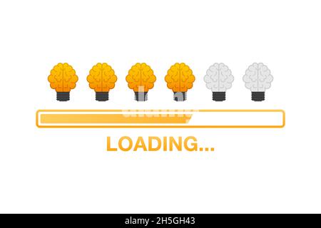 Idea loading concept with idea brain processed on a lightbulb bar. Vector stock illustration. Stock Vector