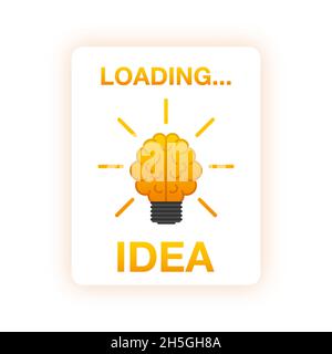 Idea loading concept with idea brain processed on a lightbulb bar. Vector stock illustration. Stock Vector