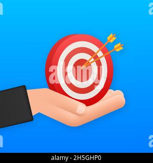 Target with an arrow on hands flat icon concept market goal vector picture image. Concept target market Stock Vector