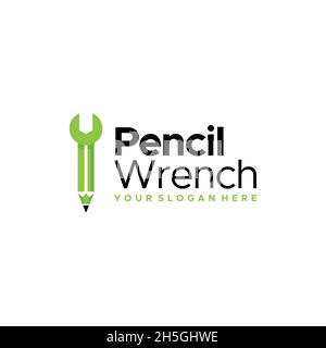 minimalist Pencil Wrench screwdriver logo design Stock Vector