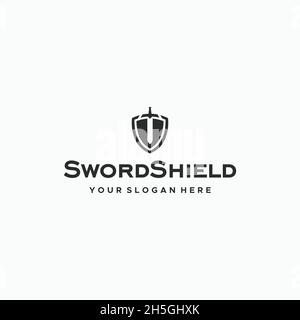 minimalist SwordShield silhouette logo design Stock Vector