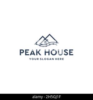 minimalist PEAK HOUSE mountain home Logo design Stock Vector