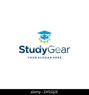 modern StudyGear wrench graduation hat logo design Stock Vector