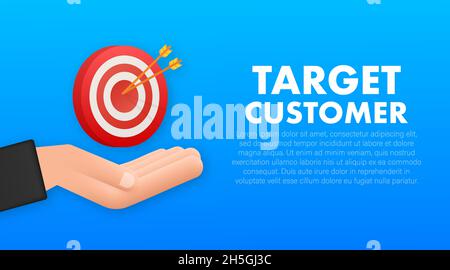 Target customer with an arrow on hands flat icon concept market goal vector picture image. Concept target market Stock Vector