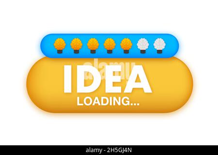 Idea loading concept with idea brain processed on a lightbulb bar. Vector stock illustration. Stock Vector