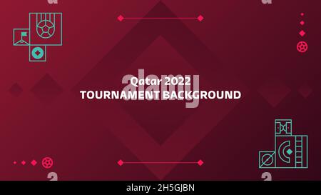 Qatar 2022 football tournament background. Vector illustration Football Pattern for banner, card, website. burgundy color national flag qatar Stock Vector