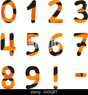 Numbers with tiger pattern. Festive orange font with black stripes or decoration for New Year and Christmas or winter holiday Stock Vector
