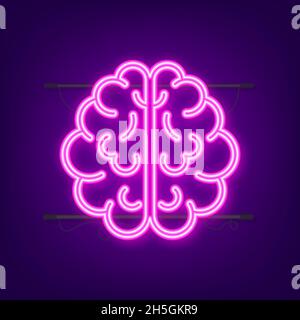 Human brain neon icon. Thinking process, brainstorming, good idea, brain activity. Vector stock illustration. Stock Vector