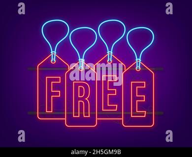 Free wording neon gift tags. Vector illustration Stock Vector