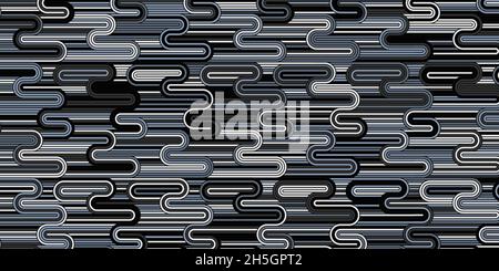 Abstract geometric pattern with circle wave lines dark background retro style Stock Vector