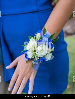 corsage ideas for blue dress Blue And White Corsage Shoulder Bridesmaid Wedding  Rinlong Flower