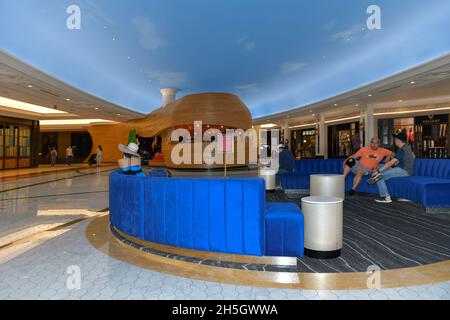 Nevada USA 09-05-21 A center circle with 2 comfortable curved sofas decorate the Grand Canal Shoppes at the Venetian Resort Las Vegas Stock Photo