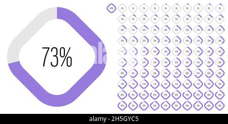 Set of rectangle percentage diagrams meters from 0 to 100 ready-to-use for web design, user interface UI or infographic - indicator with purple Stock Vector
