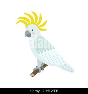 Cute cartoon cockatoo parrot isolated on white background. Bird of australian fauna Stock Vector