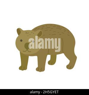 Cute cartoon wombat isolated on white background. Hand drawn vector illustration Stock Vector