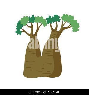 Cute baobab isolated on white background. Hand drawn vector illustration Stock Vector